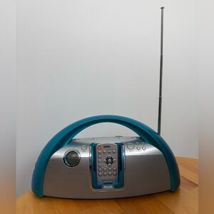 Portable Apple Home Teal and Silver Speaker + Radio with Remote